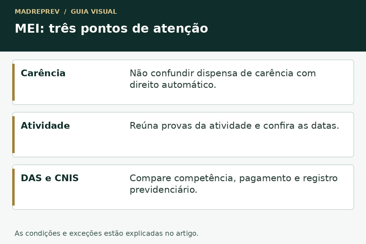 MEI: três pontos de atenção: carência; atividade; das e cnis.